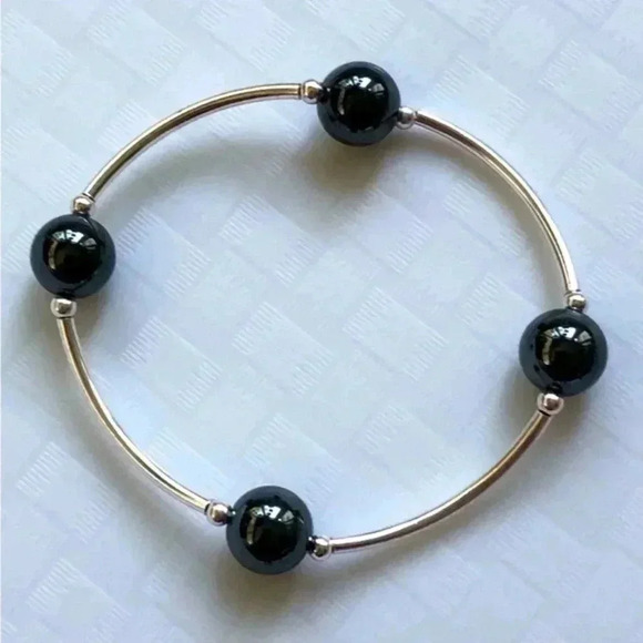 Handmade Blessing Bracelet Stretch 925 Sterling Silver Hematite New NWT - Picture 1 of 4